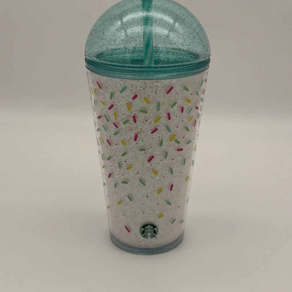 Starbucks Glitter Confetti Birthday Cold Cup Dome Lid & Candle Straw Topper NWT